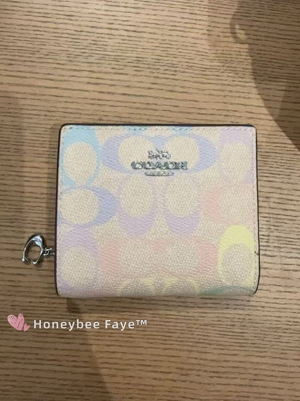 Coach snap rainbow Pastel Multicolor Signature Compact Card wallet
